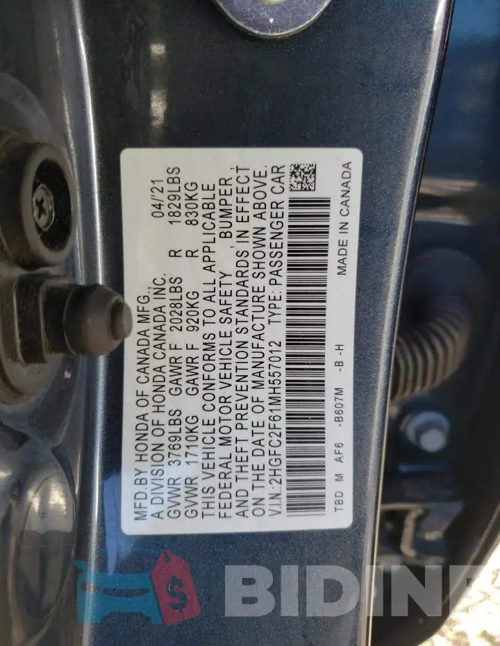 2HGFC2F61MH557012 Photo# 12