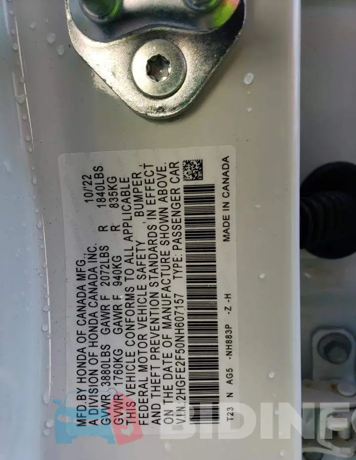 2HGFE2F50NH607157 Photo# 12