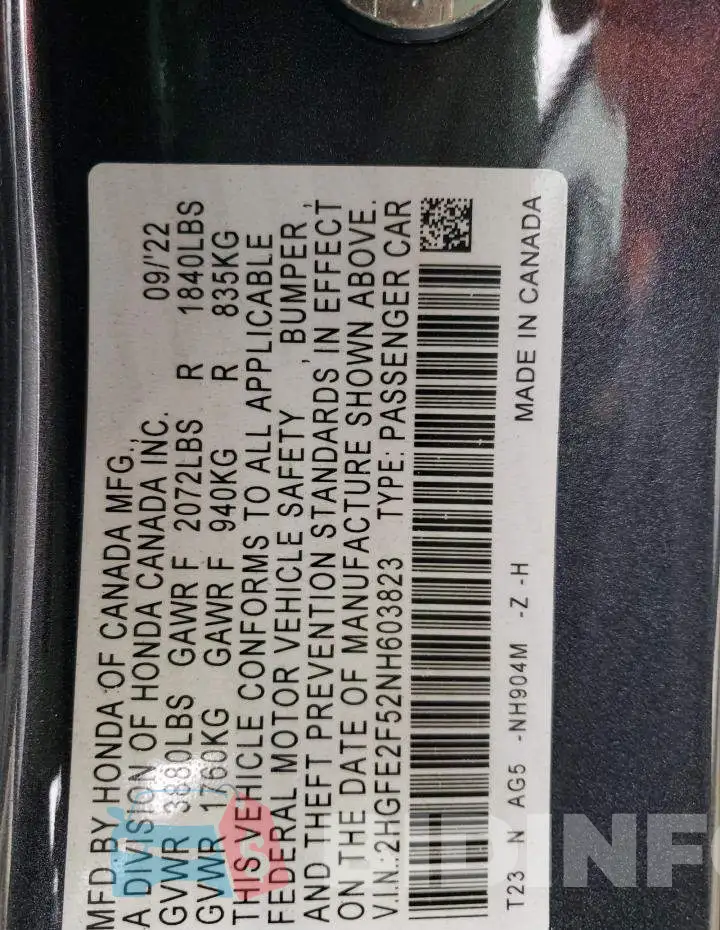 2HGFE2F52NH603823 Photo# 12