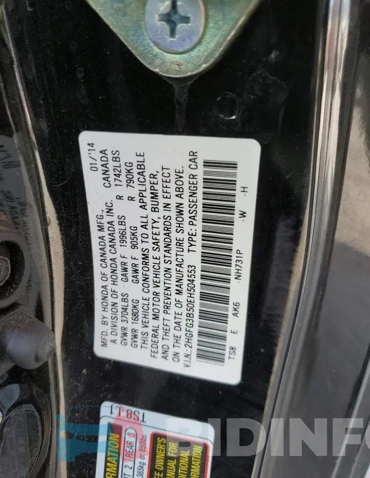 2HGFG3B50EH504553 Photo# 12