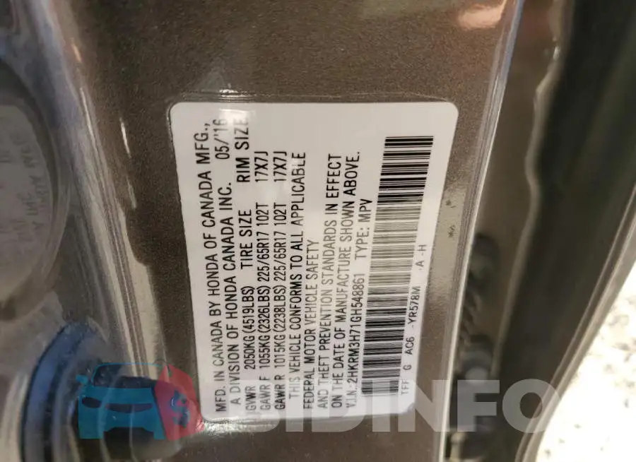 2HKRM3H71GH548861 Photo# 13