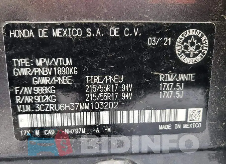 3CZRU6H37MM103202 Photo# 13