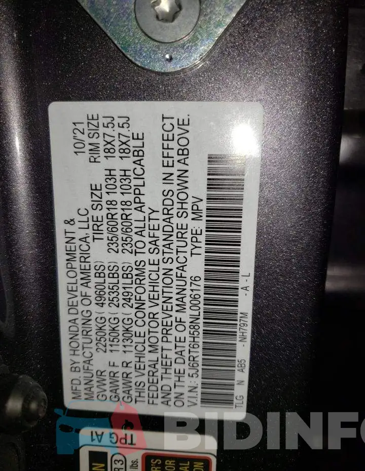 5J6RT6H58NL006176 Photo# 13