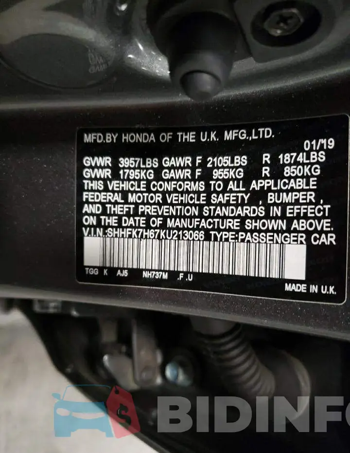 SHHFK7H67KU213066 Photo# 12