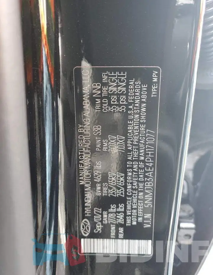 5NMJB3AE4PH171077 Photo# 13