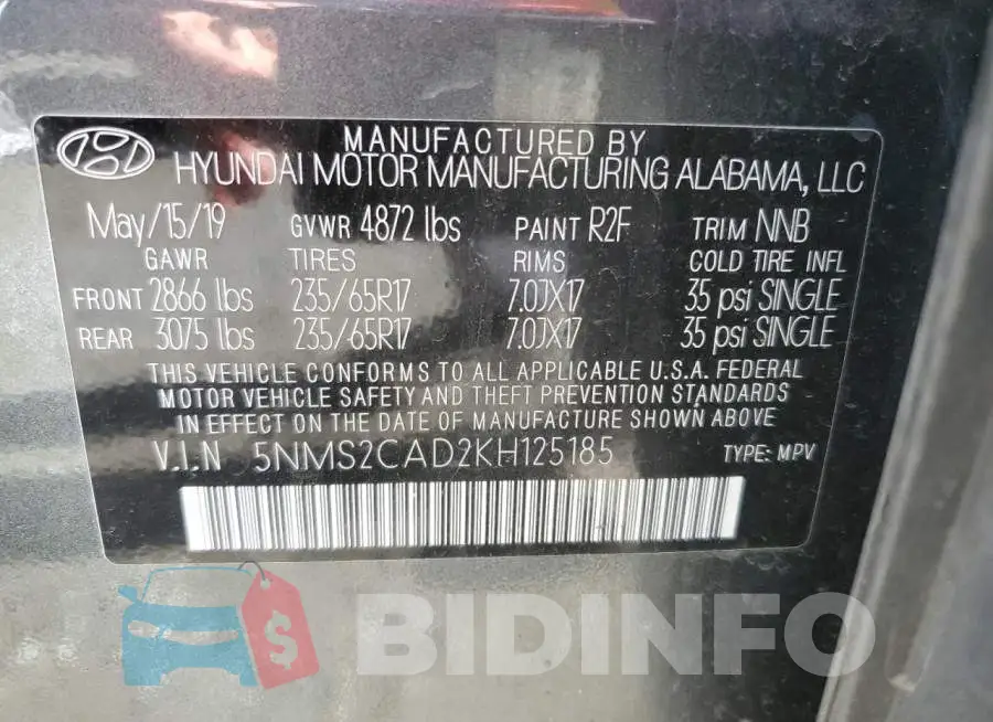 5NMS2CAD2KH125185 Photo# 13