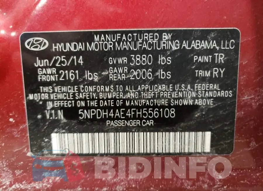 5NPDH4AE4FH556108 Photo# 12