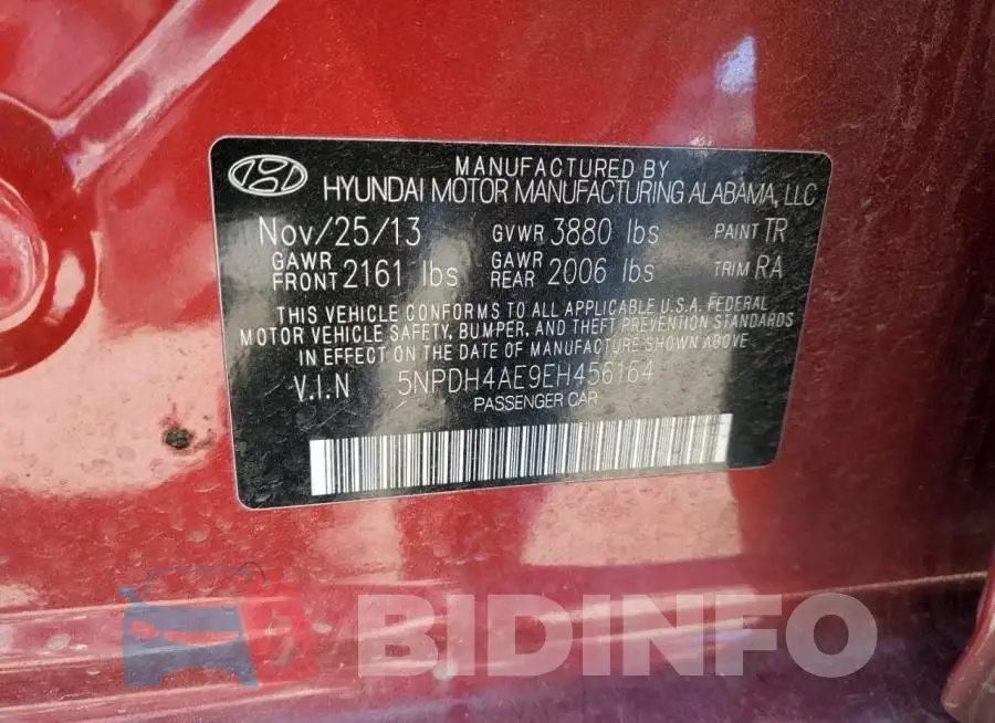 5NPDH4AE9EH456164 Photo# 12