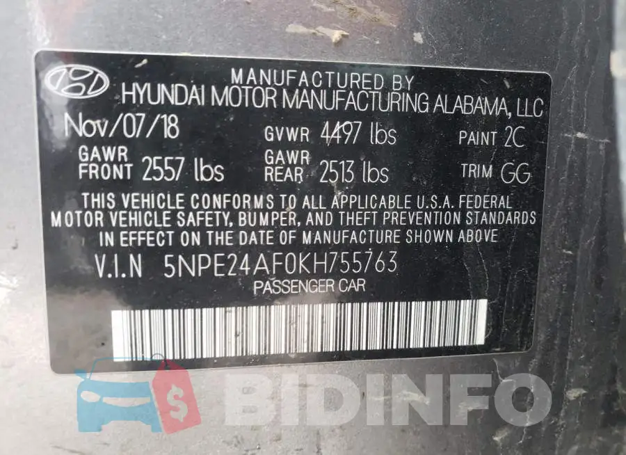 5NPE24AF0KH755763 Photo# 12