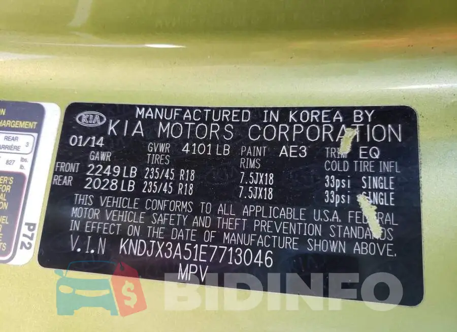 KNDJX3A51E7713046 Photo# 10