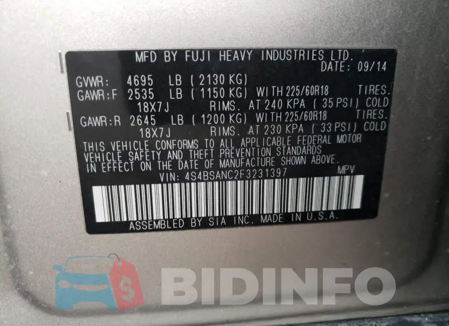 4S4BSANC2F3231397 Photo# 12