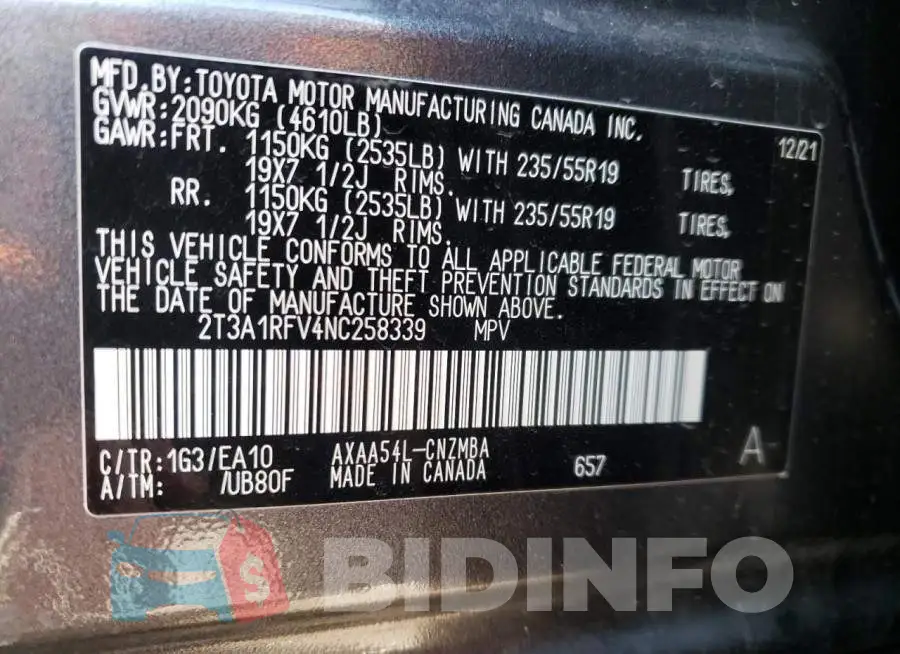2T3A1RFV4NC258339 Photo# 13