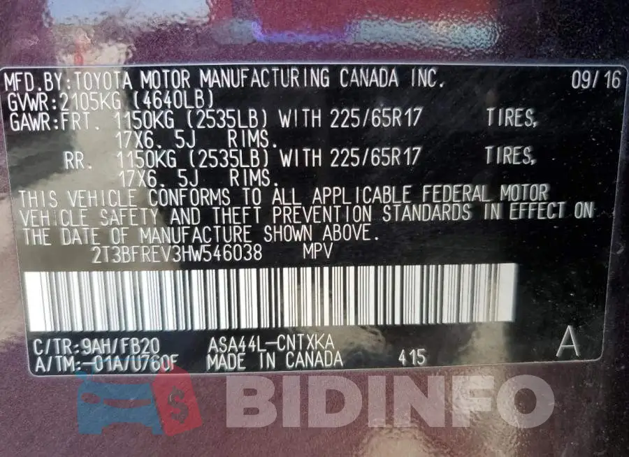 2T3BFREV3HW546038 Photo# 10