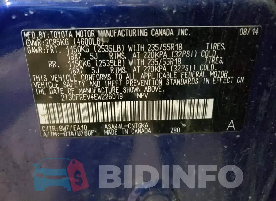 2T3DFREV4EW226019 Photo# 12