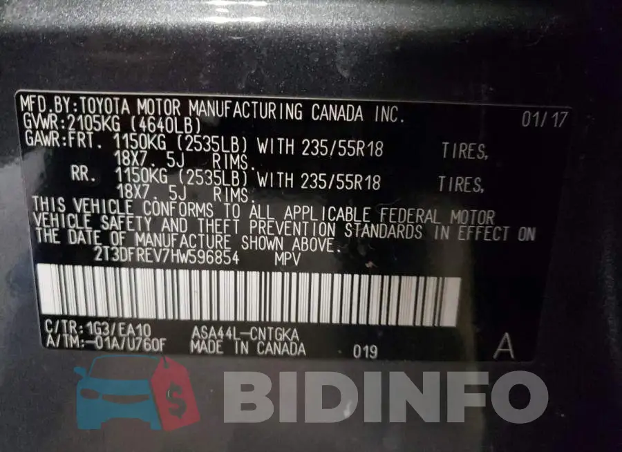 2T3DFREV7HW596854 Photo# 13