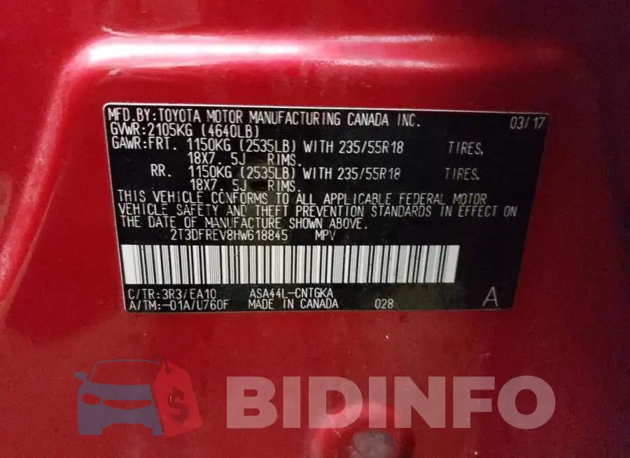 2T3DFREV8HW618845 Photo# 13