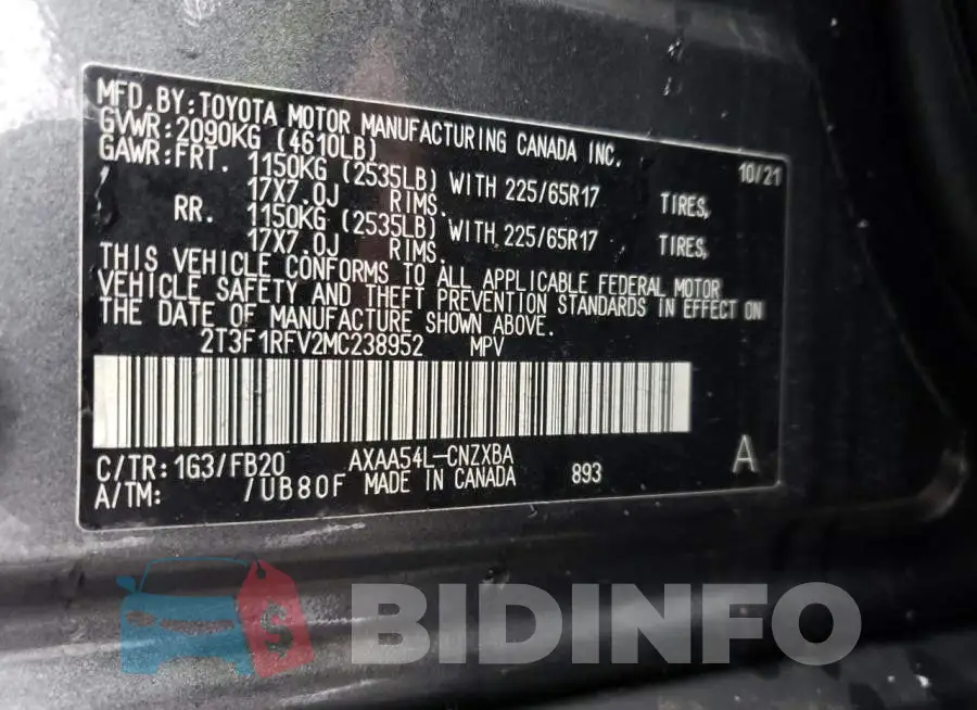2T3F1RFV2MC238952 Photo# 12