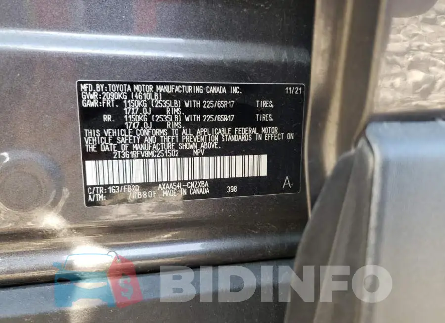 2T3G1RFV8MC251502 Photo# 10