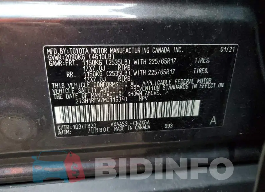 2T3H1RFV7MC116340 Photo# 14