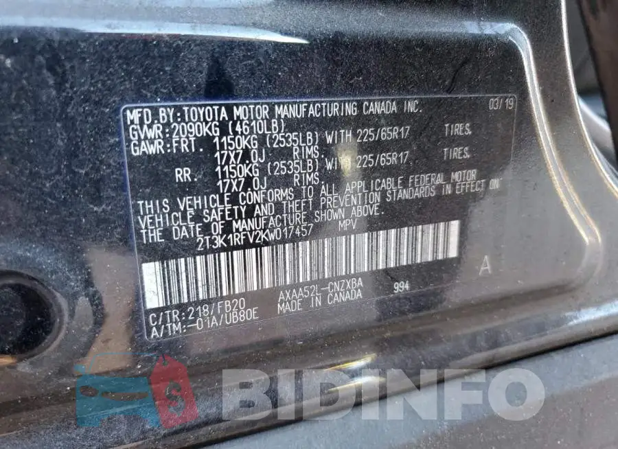 2T3K1RFV2KW017457 Photo# 13