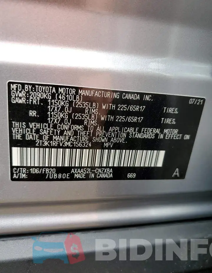 2T3K1RFV3MC156324 Photo# 12