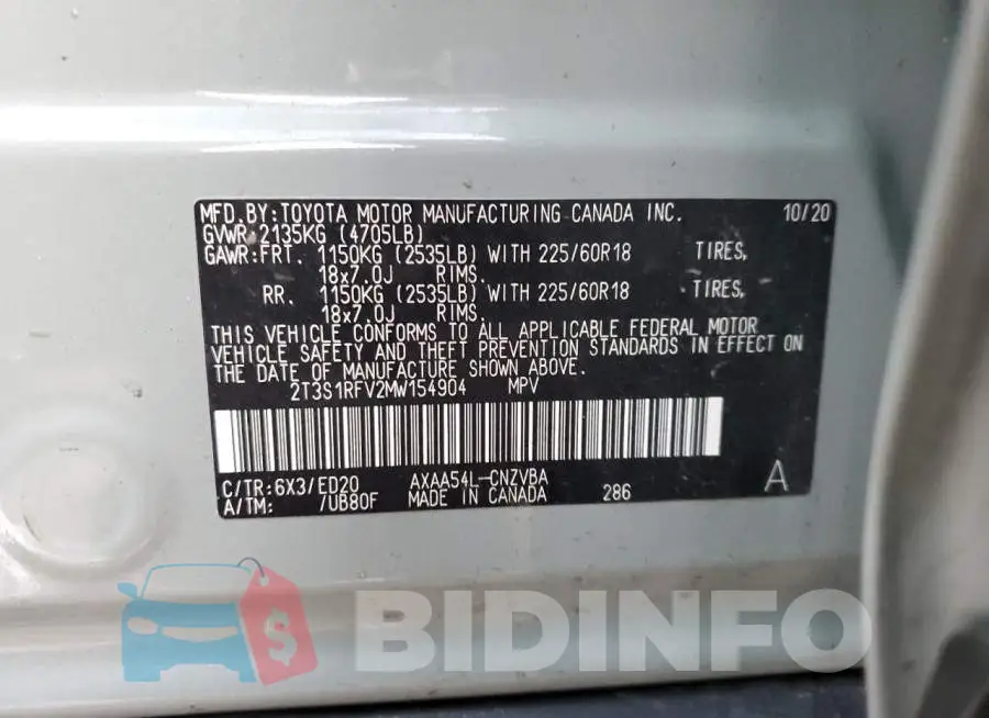 2T3S1RFV2MW154904 Photo# 13