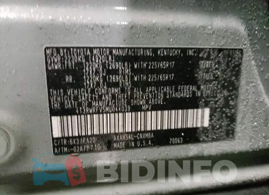 4T3RWRFV5MU044039 Photo# 13