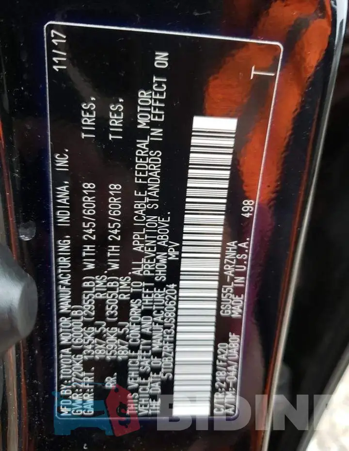 5TDBZRFH3JS806204 Photo# 13