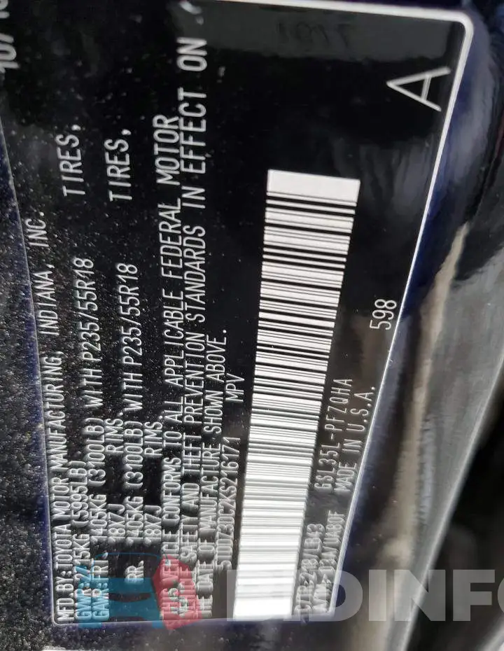 5TDDZ3DC2KS216171 Photo# 13