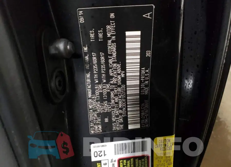 5TDYK3DCXFS531330 Photo# 14