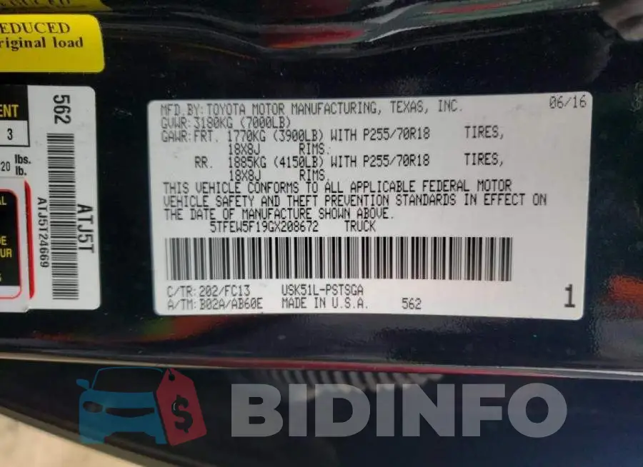 5TFEW5F19GX208672 Photo# 12