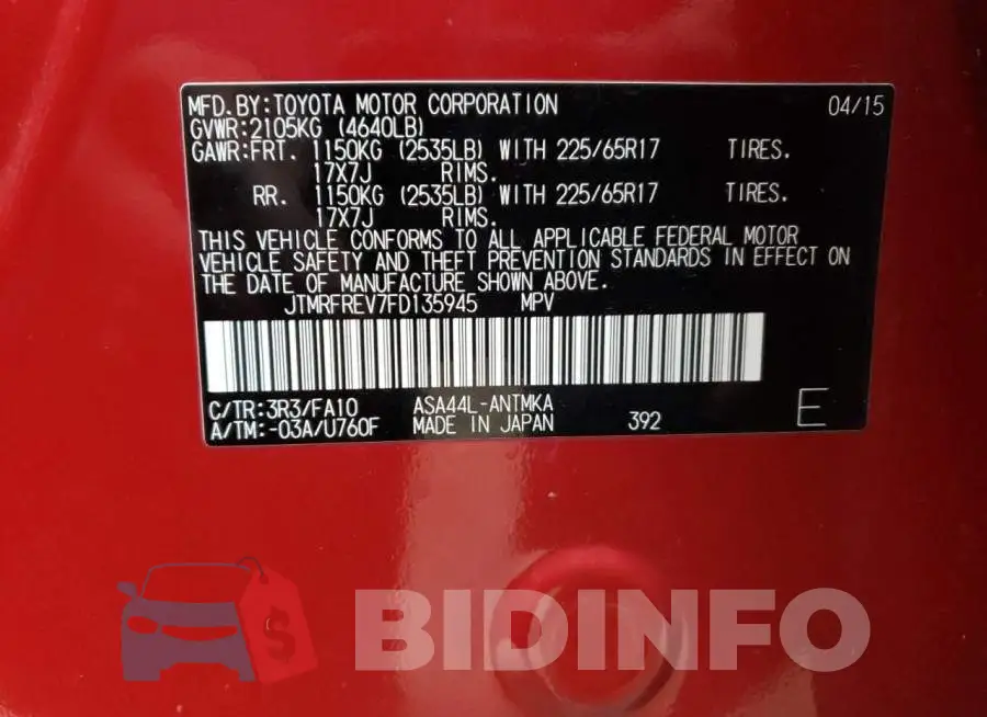JTMRFREV7FD135945 Photo# 13