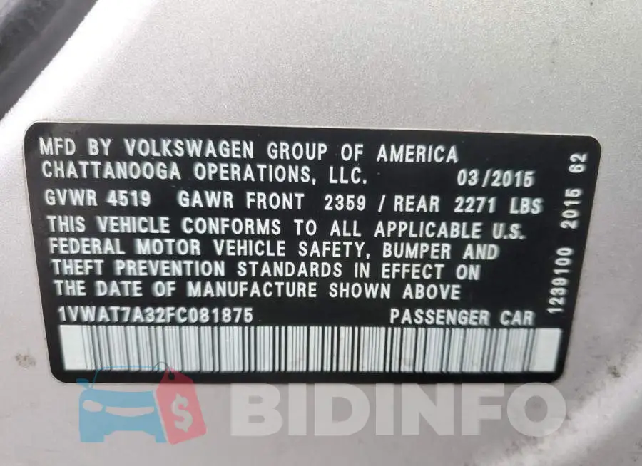 1VWAT7A32FC081875 Photo# 13
