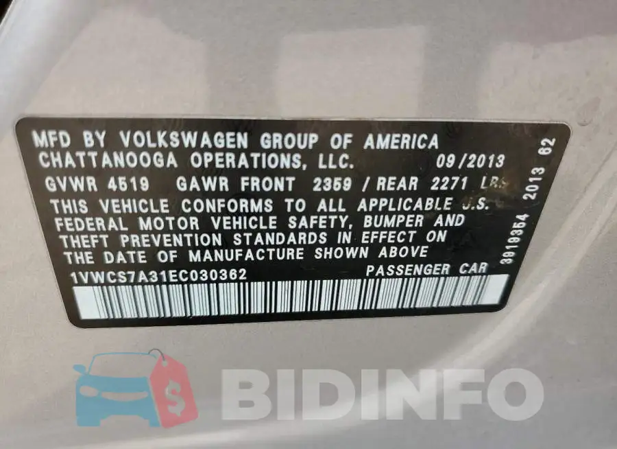 1VWCS7A31EC030362 Photo# 12