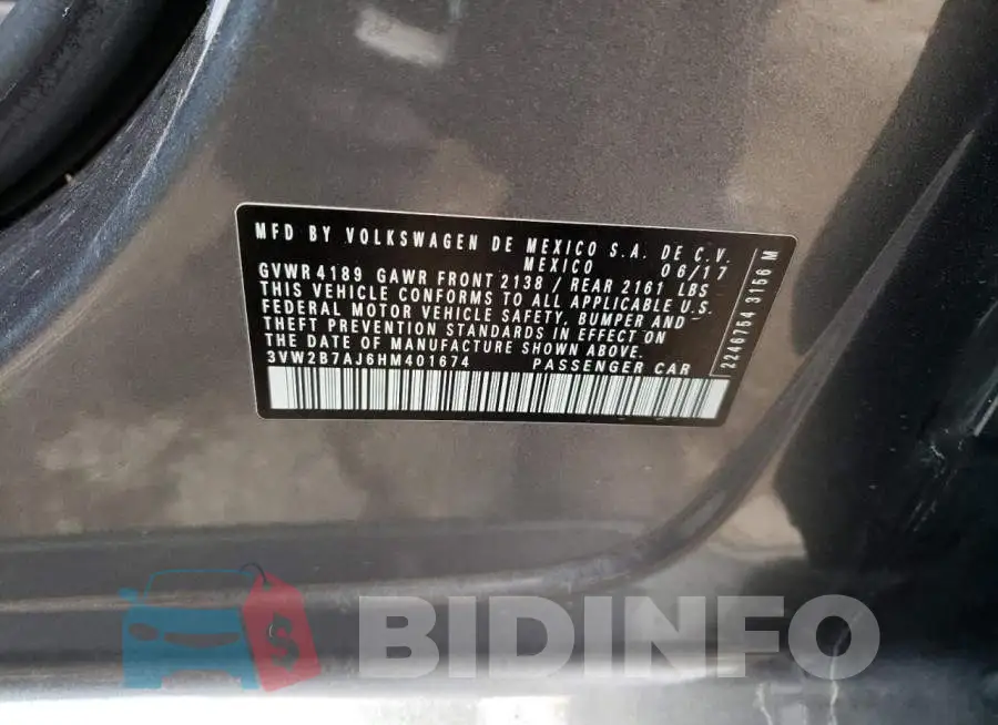 3VW2B7AJ6HM401674 Photo# 12