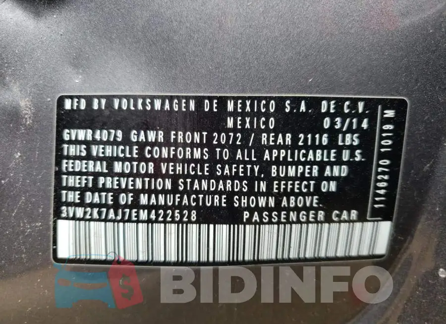 3VW2K7AJ7EM422528 Photo# 10