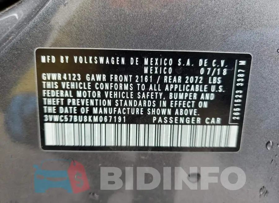 3VWC57BU8KM067191 Photo# 12