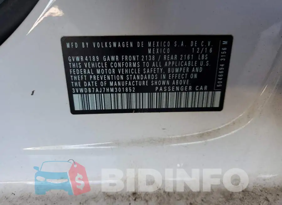 3VWDB7AJ7HM301852 Photo# 12