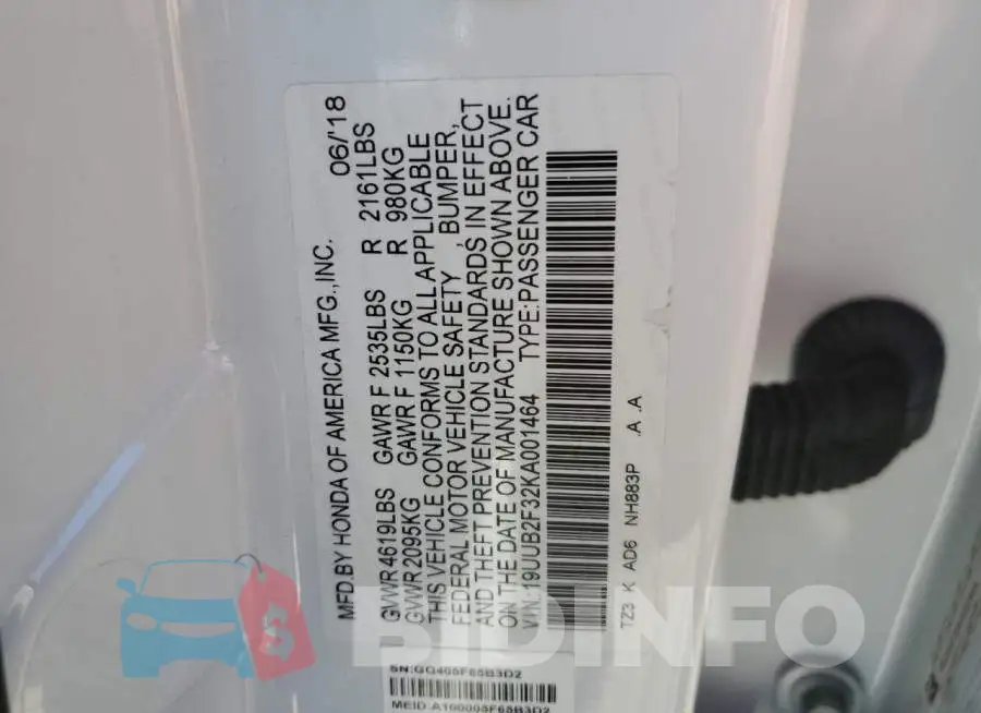 19UUB2F32KA001464 Photo# 13