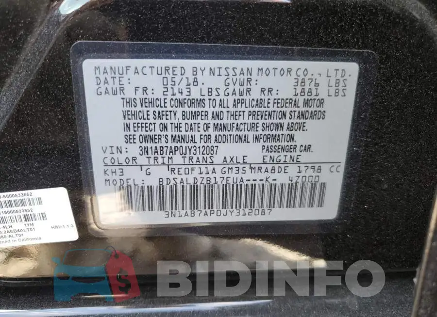 3N1AB7AP0JY312087 Photo# 12