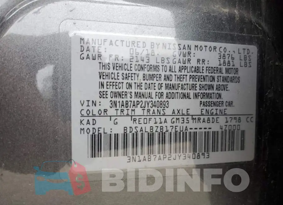 3N1AB7AP2JY340893 Photo# 13