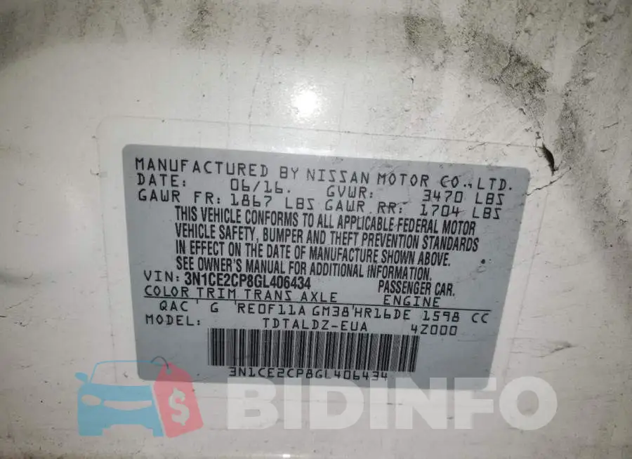 3N1CE2CP8GL406434 Photo# 13