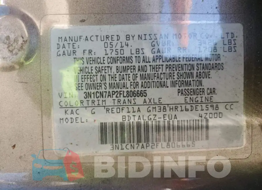 3N1CN7AP2FL806665 Photo# 12