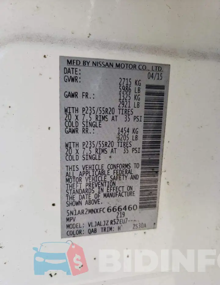 5N1AR2MNXFC666460 Photo# 13