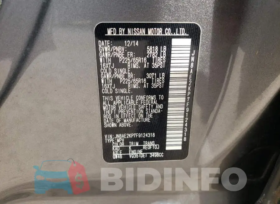 JN8AE2KP7F9124318 Photo# 12