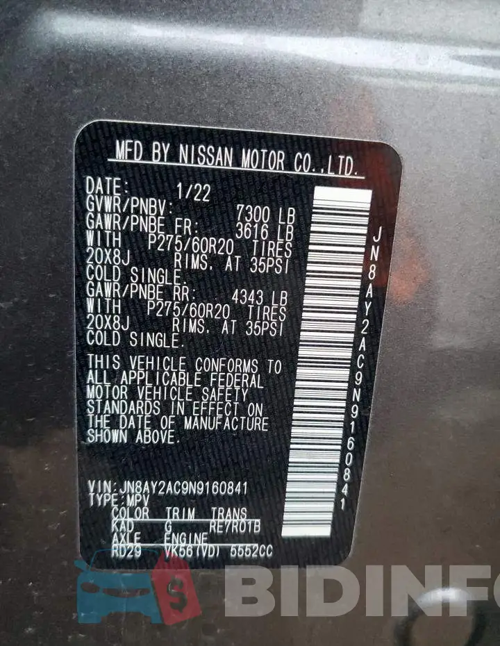 JN8AY2AC9N9160841 Photo# 13