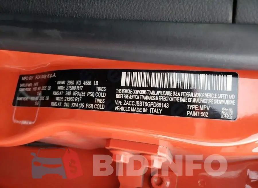 ZACCJBBT6GPD66143 Photo# 13