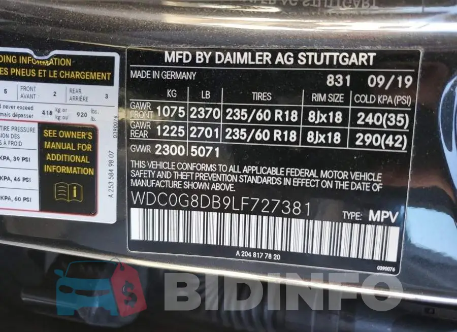 WDC0G8DB9LF727381 Photo# 14