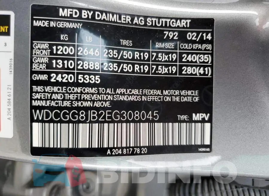 WDCGG8JB2EG308045 Photo# 13