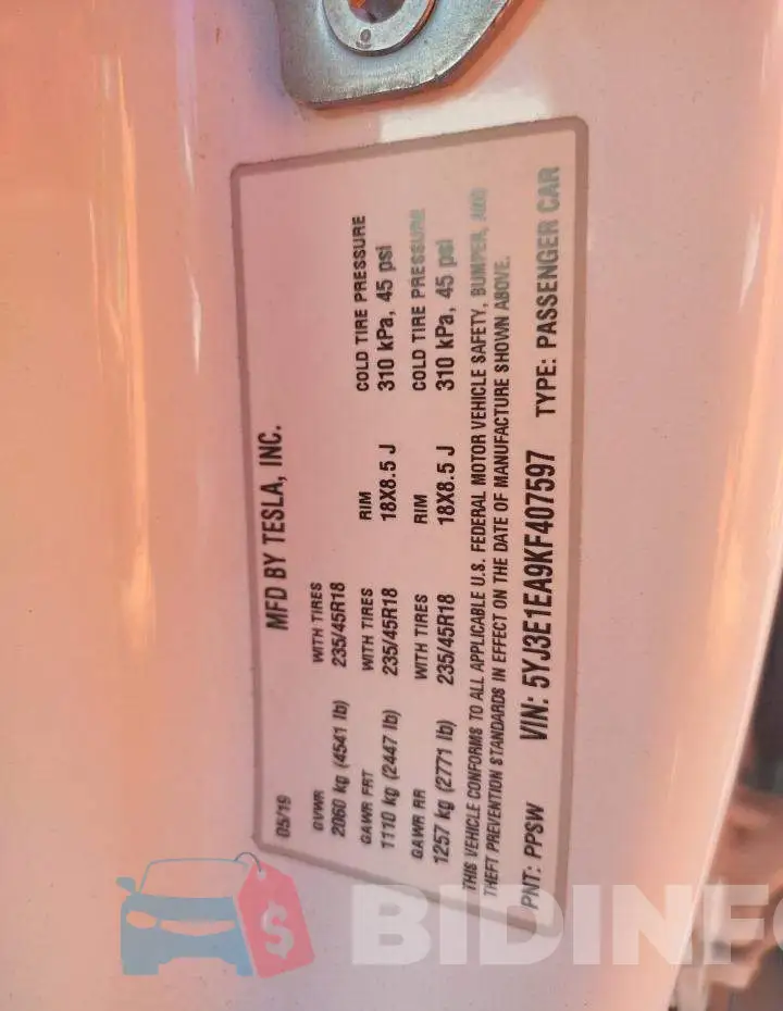 5YJ3E1EA9KF407597 Photo# 10